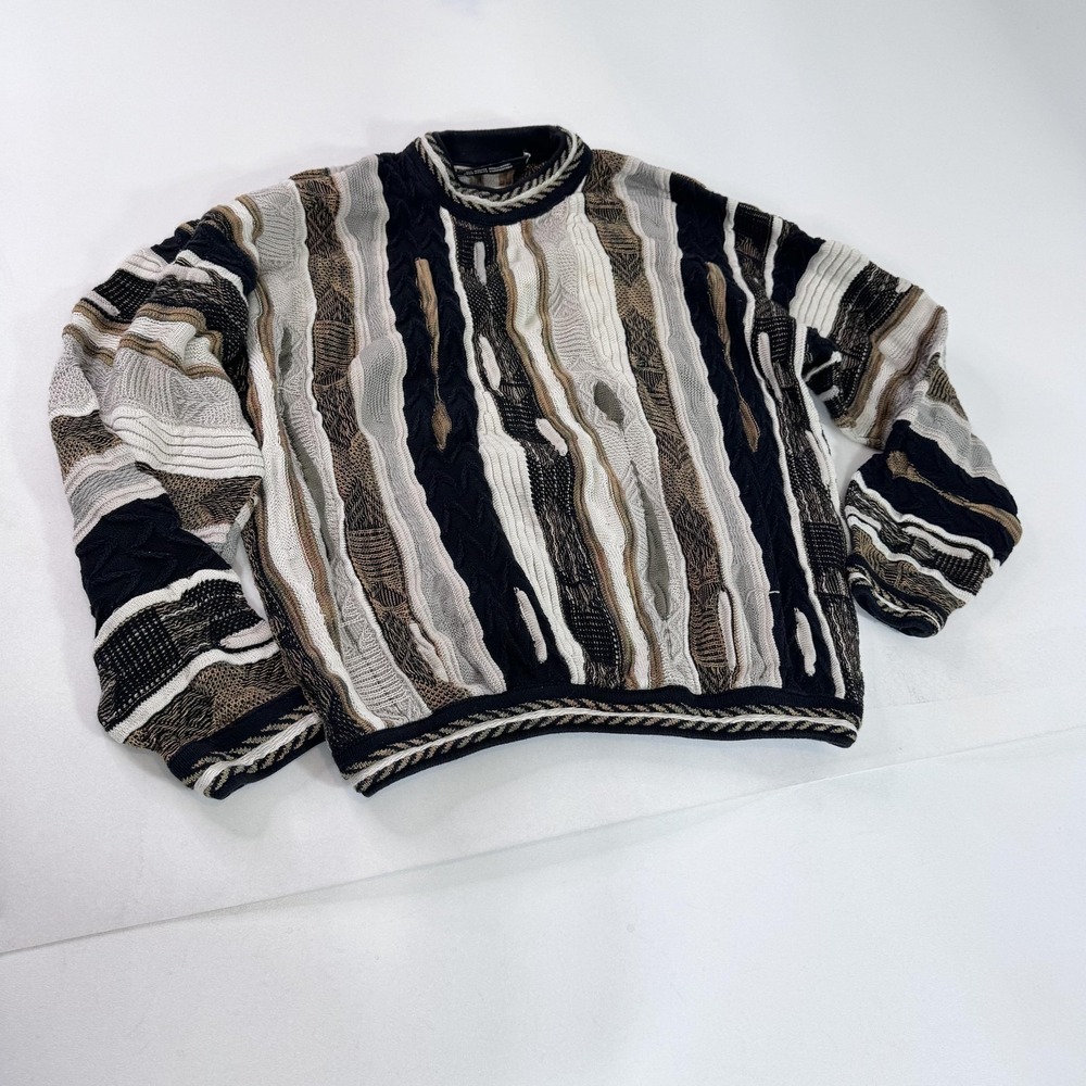 Vintage Tundra Sweater Mens Large Multicolor 3D Coogi Style Knit Pullover 90s